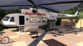 Mi-8 helicopter cafe, street food truck