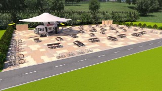 Mi-8 helicopter cafe, street food truck