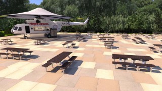 Mi-8 helicopter cafe, street food truck