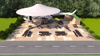 Mi-8 helicopter cafe, street food truck